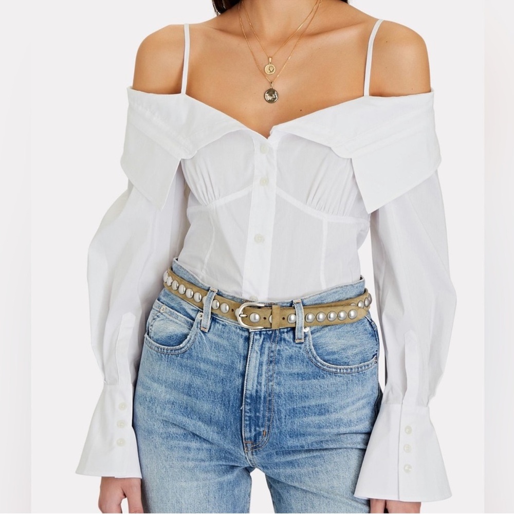 Jonathan Simkhai Amani Cotton Poplin Off Shoulder Top Medium